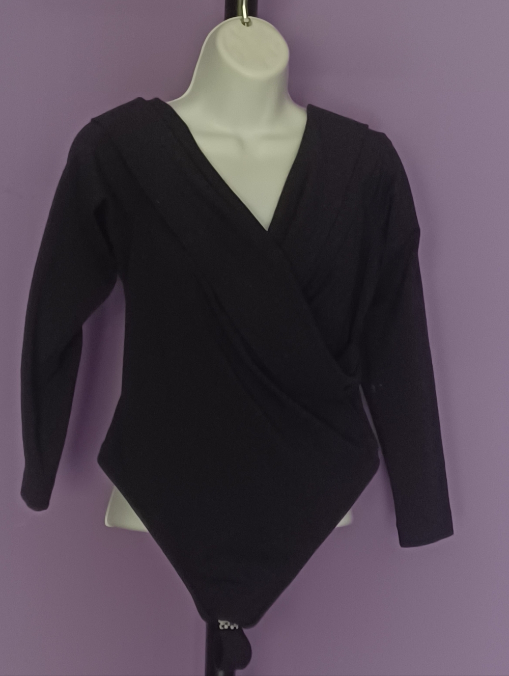 Black Shawl Collar Cross Over Knit Body Suit